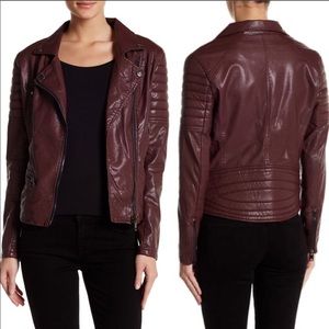 BLANK NYC maroon faux leather moto jacket size S
